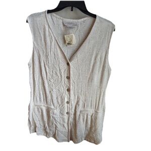 Vtg 90s Express Button Vest Womens M Beige Side Slit USA Linen Tunic Indie NWT